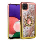 Wholesale Liquid Star Dust Glitter Dual Color Hybrid Protective Armor Ring Case Cover for Samsung Galaxy A22 5G (RoseGold/Gold)