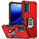 Wholesale Heavy Duty Strong Shockproof Magnetic Plate Ring Stand Hybrid Grip Case Cover for Motorola Edge 2022 (Red)