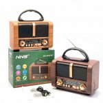 Wholesale Classic Wooden Style Easy Carry Handle AM FM Radio Portable Bluetooth Speaker NS-8107BT for Universal Cell Phone And Bluetooth Device (Dark Brown)