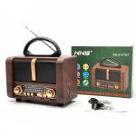 Wholesale Classic Wooden Style Easy Carry Handle AM FM Radio Portable Bluetooth Speaker NS-8107BT for Universal Cell Phone And Bluetooth Device (Dark Brown)