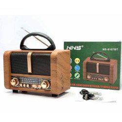 Classic Wooden Style Easy Carry Handle AM FM Radio Portable Bluetooth Speaker NS-8107BT for Universal Cell Phone And Bluetooth Device (Light Brown)