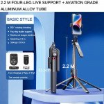 Wholesale Professional Heavy Duty 86 inches Selfie Stick and Extendable Quadpod Phone Stand with 360° Swivel and 2 Wireless Remote Controls for Universal Cell Phones (Black)