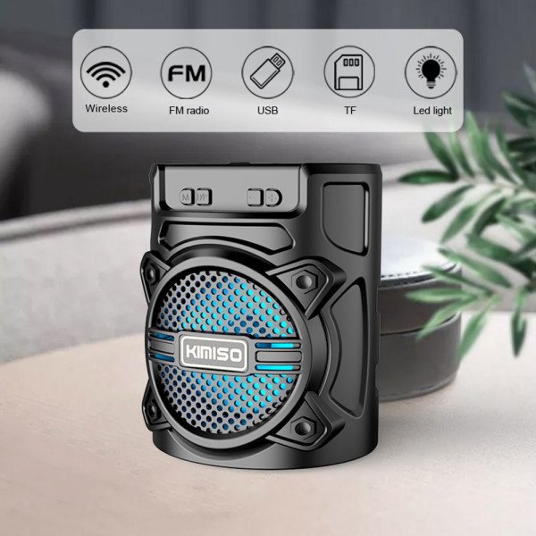 Wholesale Compact Led Light Portable Bluetooth Speaker KMS2181 for Phone, Device, Music, USB (Black)