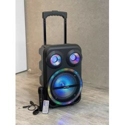 Three Ring LED Light Trolley with Wheel Wireless Portable Bluetooth Speaker QS-2813 for Universal Cell Phone And Bluetooth Device (Black)
