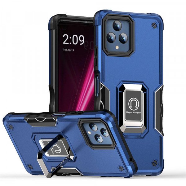 Wholesale Heavy Duty Strong Shockproof Magnetic Plate Ring Stand Hybrid Grip Case Cover for T-Mobile Revvl 6 5G (Blue)