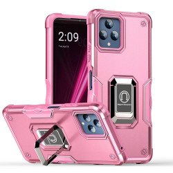 Heavy Duty Strong Shockproof Magnetic Plate Ring Stand Hybrid Grip Case Cover for T-Mobile Revvl 6 5G (Pink)