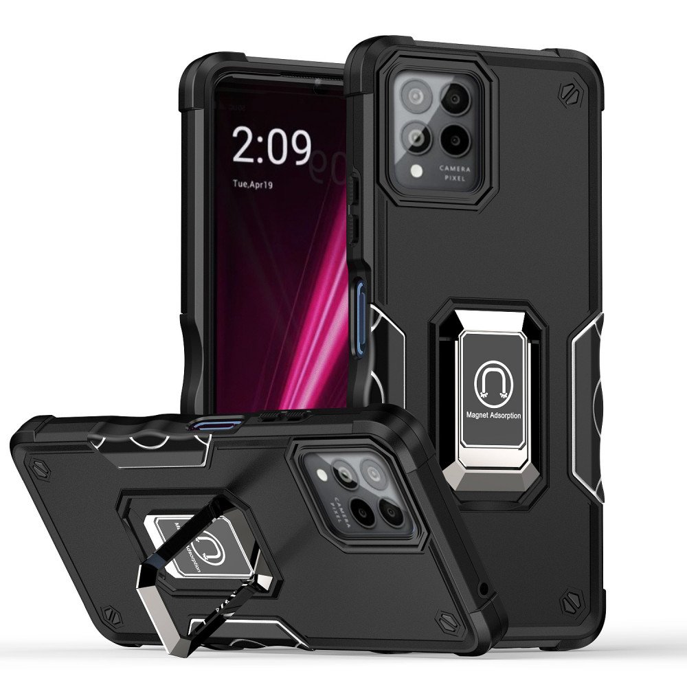 Wholesale Heavy Duty Strong Shockproof Magnetic Plate Ring Stand Hybrid Grip Case Cover for T-Mobile Revvl 6 Pro 5G (Black) Wholesale Heavy Duty Strong Shockproof Magnetic Plate Ring Stand Hybrid Grip Case Cover for T-Mobile Revvl 6 Pro 5G (Black)