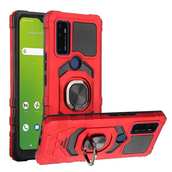 Wholesale Rotating Cube Ring Holder Kickstand Magnetic Car Mount Plate Armor Case for Cricket Dream 5G, AT&T Radiant Max 5G / Fusion 5G (Red)