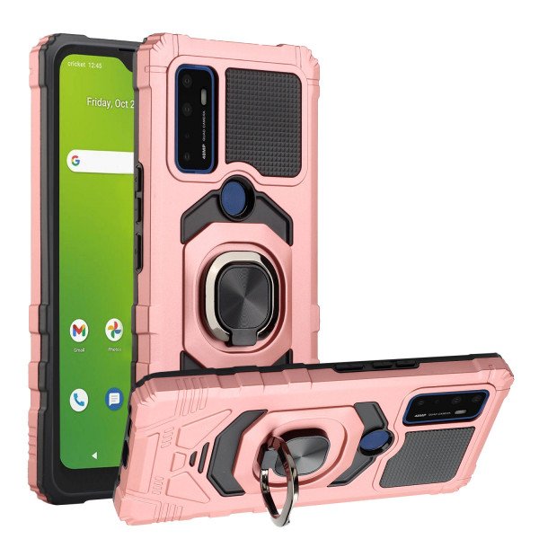 Wholesale Rotating Cube Ring Holder Kickstand Magnetic Car Mount Plate Armor Case for Cricket Dream 5G, AT&T Radiant Max 5G / Fusion 5G (Rose Gold)