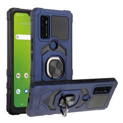 Rotating Cube Ring Holder Kickstand Magnetic Car Mount Plate Armor Case for Cricket Dream 5G, AT&T Radiant Max 5G / Fusion 5G (Navy Blue)