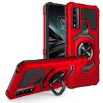 Wholesale Double Layer Tech Armor Rotating Cube Ring Holder Kickstand Magnetic Car Mount Plate Armor Case for TCL 30 XE 5G (Red)