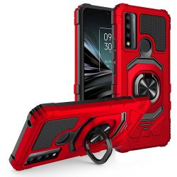 Double Layer Tech Armor Rotating Cube Ring Holder Kickstand Magnetic Car Mount Plate Armor Case for TCL 30 XE 5G (Red)