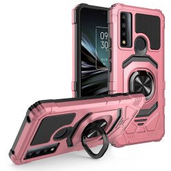 Double Layer Tech Armor Rotating Cube Ring Holder Kickstand Magnetic Car Mount Plate Armor Case for TCL 30 XE 5G (Rose Gold)