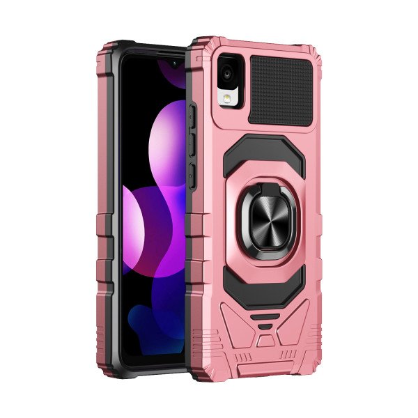 Wholesale Double Layer Tech Armor Rotating Cube Ring Holder Kickstand Magnetic Car Mount Plate Armor Case for TCL 30 Z (Rose Gold)