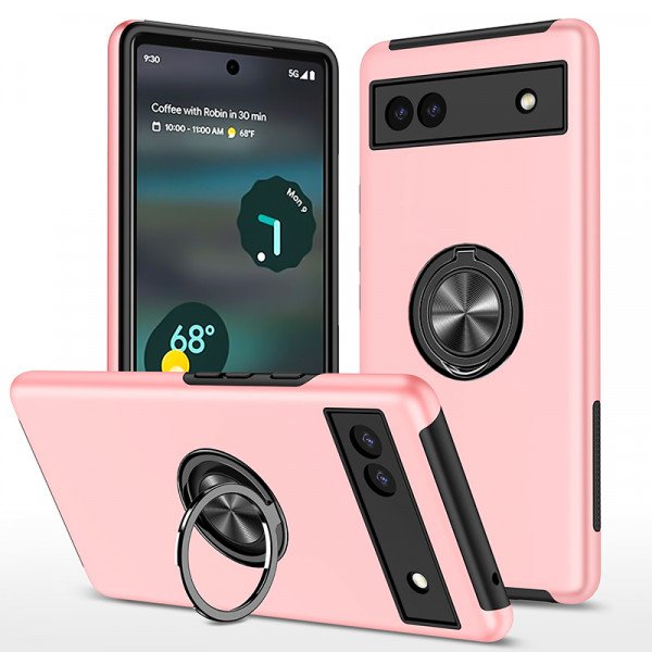 Wholesale Dual Layer Armor Hybrid Stand Ring Case for Google Pixel 6a (Rose Gold)