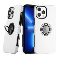 Dual Layer Armor Hybrid Stand Ring Case for Samsung Galaxy A03s (USA), A02s (White)