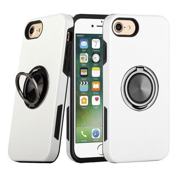 Wholesale Dual Layer Armor Hybrid Stand Ring Case for Apple iPhone 8 / 7 / SE (2020) (White)