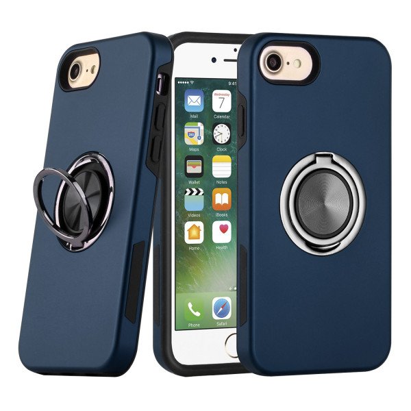 Wholesale Dual Layer Armor Hybrid Stand Ring Case for Apple iPhone 8 / 7 / SE (2020) (Navy Blue)