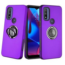 Dual Layer Armor Hybrid Stand Ring Case for Motorola Moto G Play 2023 / Moto G Power 2022 / Moto G Pure (Purple)