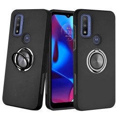 Dual Layer Armor Hybrid Stand Ring Case for Motorola Moto G Play 2023 / Moto G Power 2022 / Moto G Pure (Black)