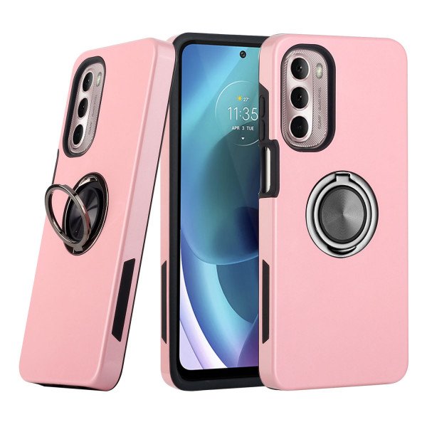 Wholesale Dual Layer Armor Hybrid Stand Ring Case for Motorola Moto G Stylus 5G 2022 (Rose Gold)