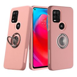Dual Layer Armor Hybrid Stand Ring Case for Motorola Moto G Stylus 5G 2021 (Rose Gold)