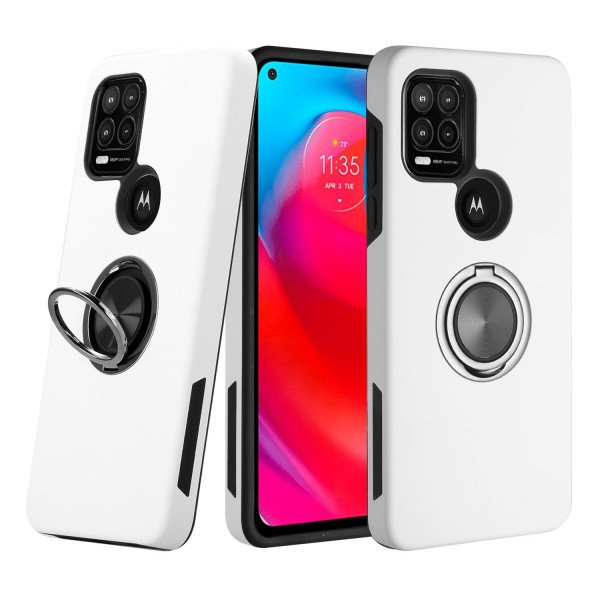 Wholesale Dual Layer Armor Hybrid Stand Ring Case for Motorola Moto G Stylus 5G 2021 (White)