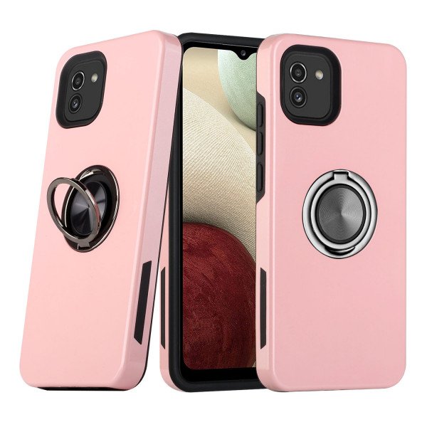 Wholesale Dual Layer Armor Hybrid Stand Ring Case for Samsung Galaxy A03 (Rose Gold)