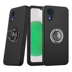 Dual Layer Armor Hybrid Stand Ring Case for Samsung A03 Core (Black)