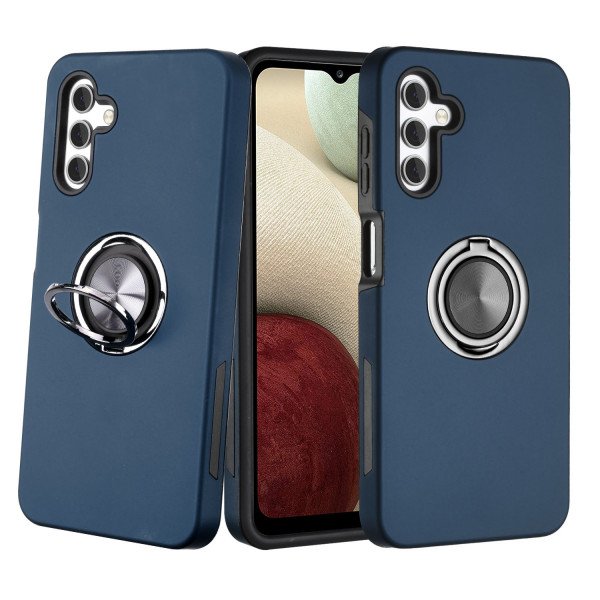 Wholesale Dual Layer Armor Hybrid Stand Ring Case for Samsung A13 5G (Navy Blue)