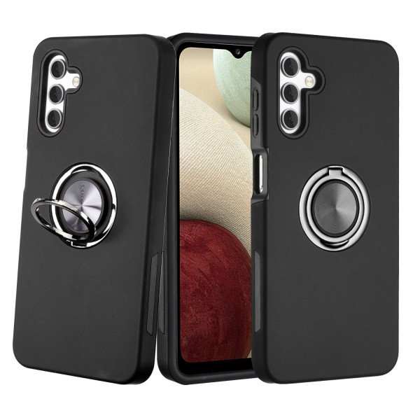Wholesale Dual Layer Armor Hybrid Stand Ring Case for Samsung Galaxy S22+ Plus 5G (Black)