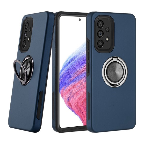 Wholesale Dual Layer Armor Hybrid Stand Ring Case for Samsung Galaxy A53 5G (Navy Blue)