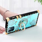 Wholesale Heavy Duty Floral Clover Diamond Ring Stand Grip Hybrid Case Cover for Apple iPhone 11 [6.1] (Turquoise)