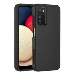 Glossy Dual Layer Armor Defender Hybrid Protective Case Cover for Samsung Galaxy A03s (USA) (Black)