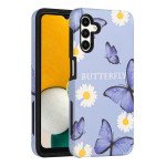 Glossy Design Fashion Dual Layer Armor Defender Hybrid Protective Case Cover for Samsung Galaxy A13 5G (Butterfly Flower)