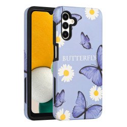 Glossy Design Fashion Dual Layer Armor Defender Hybrid Protective Case Cover for Samsung Galaxy A13 5G (Butterfly Flower)