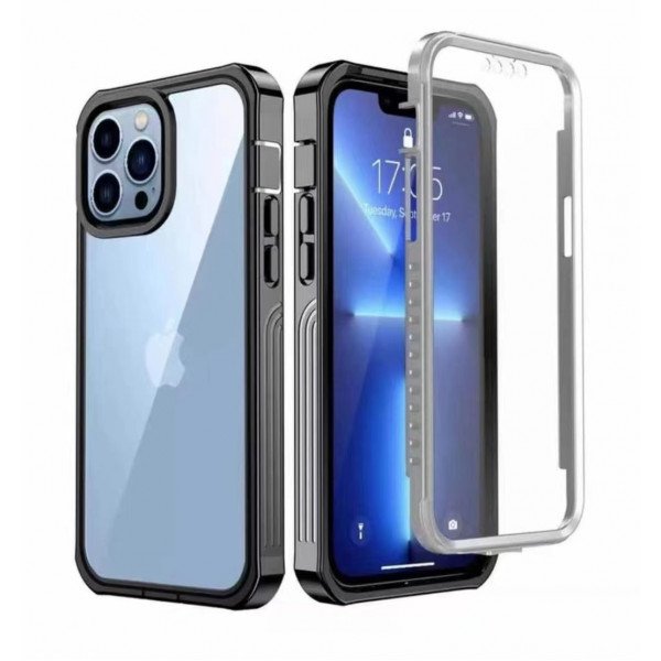 Wholesale Heavy Duty Full Body Rugged Phone Cover Case with Build in Tempered Glass Screen Protector for Apple iPhone 13 Pro (Black)