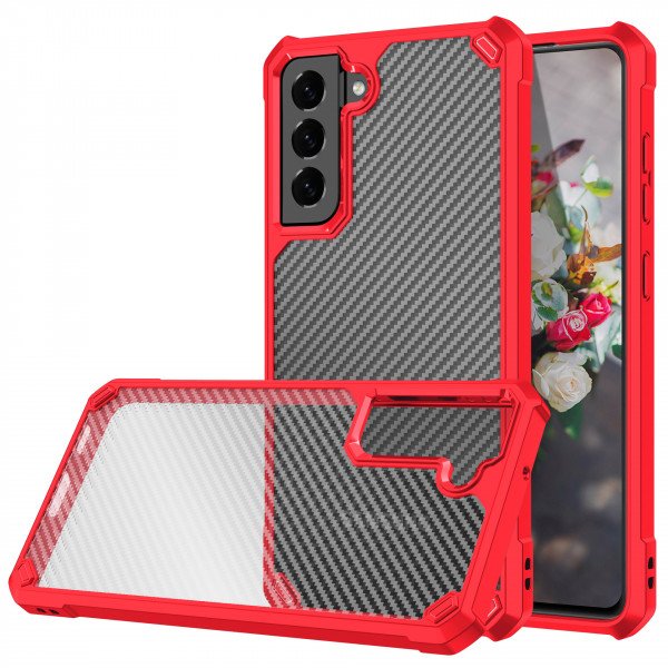 Wholesale Super Armor Carbon Fiber Design Hybrid Case for Samsung Galaxy S21 FE [2021] (Red)