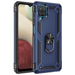 Tech Armor Ring Stand Grip Case with Metal Plate for Samsung Galaxy A12 (Navy Blue)
