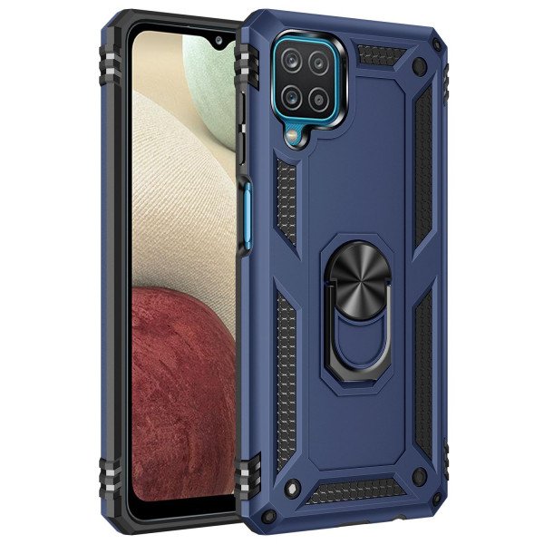 Wholesale Tech Armor Ring Stand Grip Case with Metal Plate for Samsung Galaxy A12 (Navy Blue)