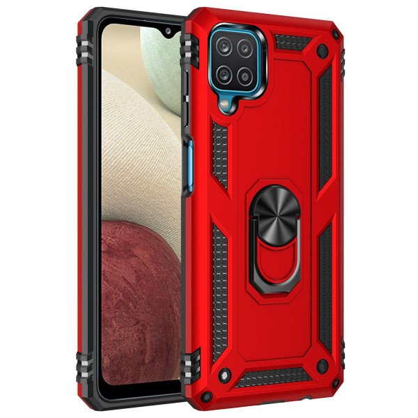 Wholesale Tech Armor Ring Stand Grip Case with Metal Plate for Samsung Galaxy A12 (Red)