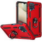 Wholesale Tech Armor Ring Stand Grip Case with Metal Plate for Samsung Galaxy A12 (Red)