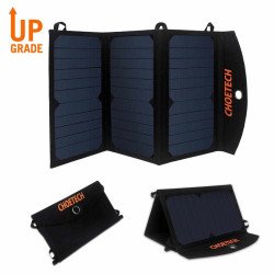 Foldable Dual USB Port Solar Panel Charger Portable Camping Charging Power Bank for Universal Cell Phone, Device and More (Black)