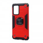 Armor Hybrid Double Layer Rotating Square Ring Holder Kickstand Magnetic Car Mount Plate Armor Case for Samsung Galaxy A03s (USA) (Red)