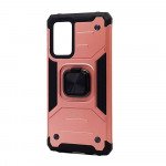 Armor Hybrid Double Layer Rotating Square Ring Holder Kickstand Magnetic Car Mount Plate Armor Case for Samsung Galaxy A03s (USA) (Rose Gold)