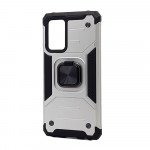 Armor Hybrid Double Layer Rotating Square Ring Holder Kickstand Magnetic Car Mount Plate Armor Case for Samsung Galaxy A03s (USA) (Silver)