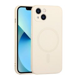 Slim Silicone Pro Magnetic Magsafe Circle Full Corner Protection Case for Apple iPhone 13 [6.1] (White)