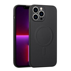 Slim Silicone Pro Magnetic Magsafe Circle Full Corner Protection Case for Apple iPhone 13 Pro Max (Black)