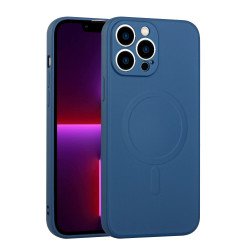 Slim Silicone Pro Magnetic Magsafe Circle Full Corner Protection Case for Apple iPhone 13 Pro Max (Navy Blue)