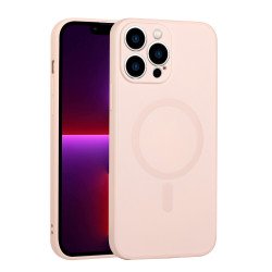 Slim Silicone Pro Magnetic Magsafe Circle Full Corner Protection Case for Apple iPhone 13 Pro Max (Rose Gold)